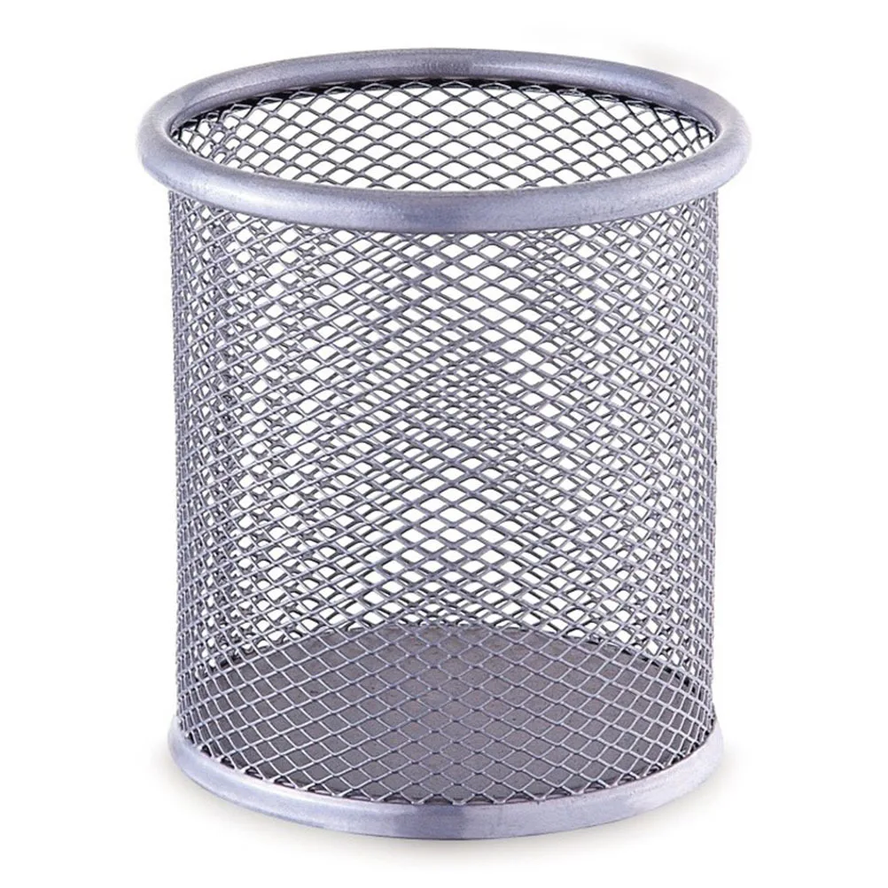

5pcs Round Mesh Pencil Holder Metal Desktop Organizer For Office Supplies Storage Sturdy Steel Cup Tall Design Assorted Colors