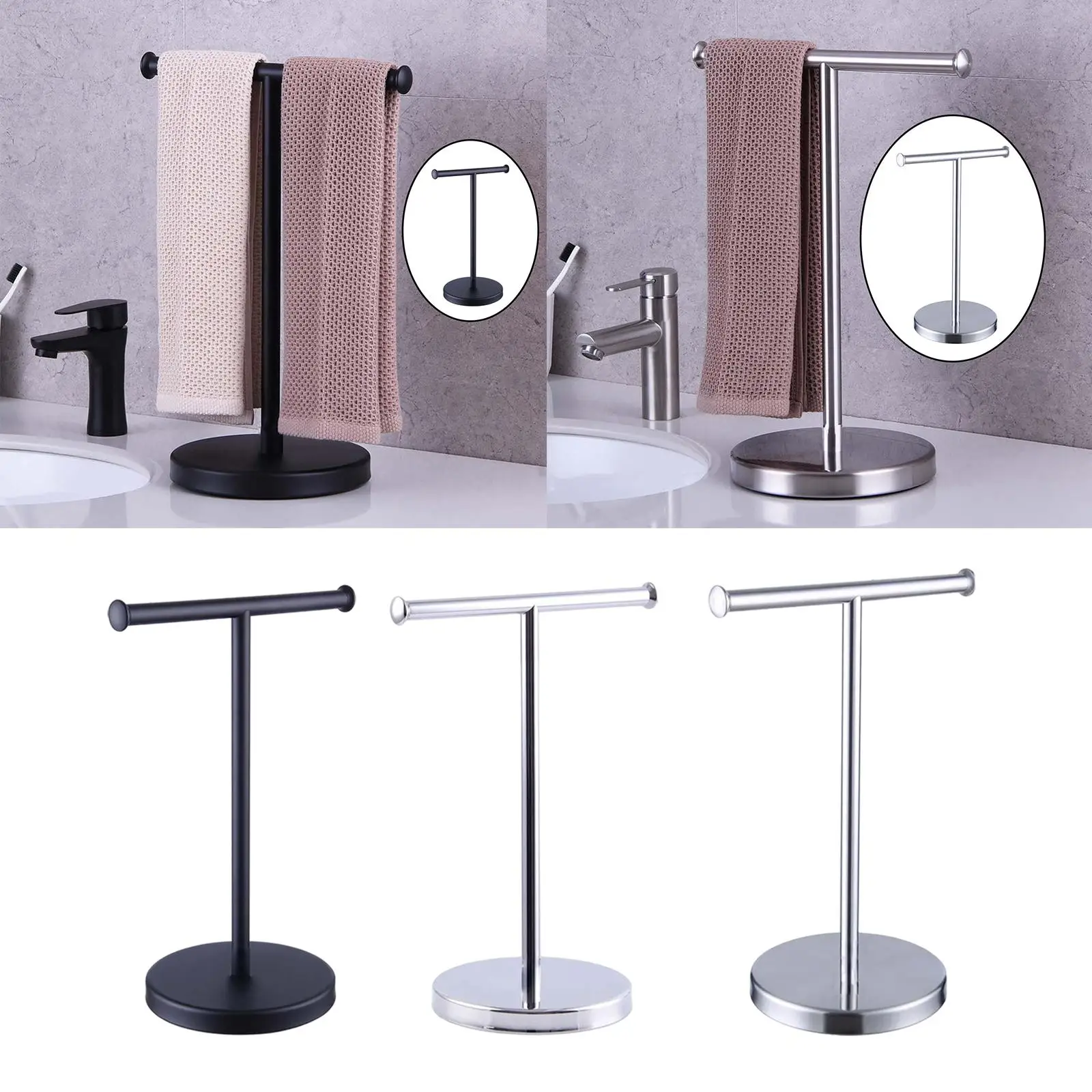 Towel Holder Stand Free-Standing T Shape Washcloth Display Movable Jewelry