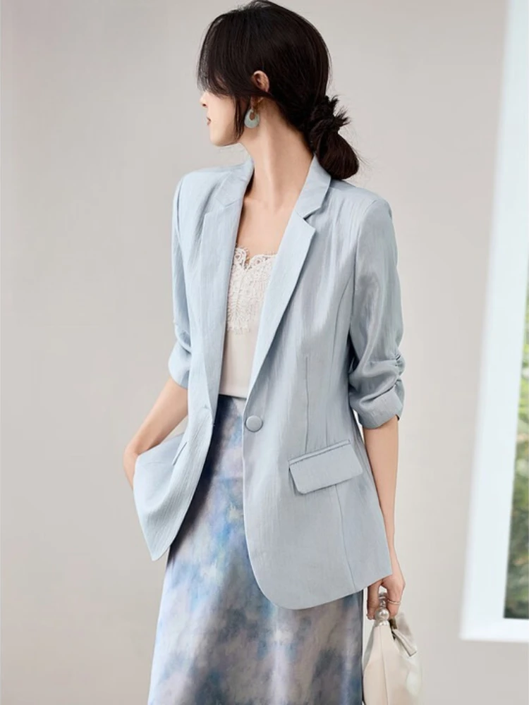 

SENTUBILA Oversized Blazer Woman Office Work Wear Autumn 2025 Folded Half Sleeve Notched Loose Button Ladies Blazers 152XC1817