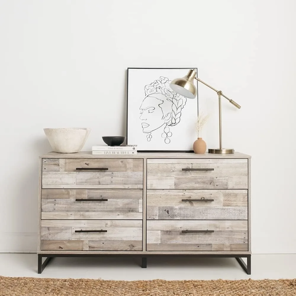 Neilsville Industrial 6 Drawer Dresser Butcher Block Gray nightstands for bedroom  furniture bedroom