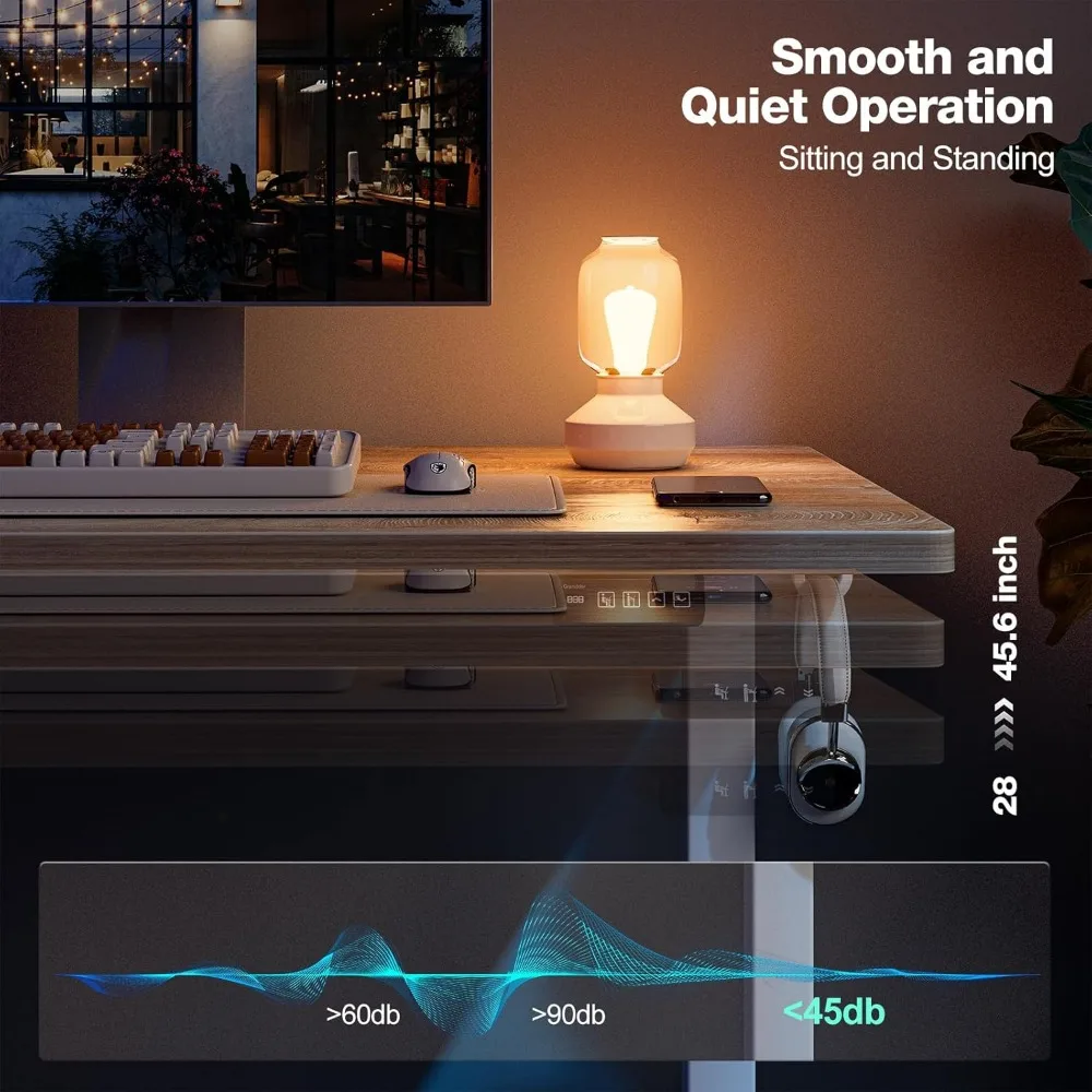 مكتب كهربائي كبير قابل لضبط الارتفاع مع إعدادين مسبقين للذاكرة، سطح مكتب عميق 55 × 32 لمحطات العمل في الحامل #6