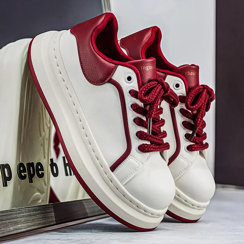 Men's Platform White Shoes Thick Sole Casual Sneakers Fashion Skate Shoes Breathable Daily Footwear Height Increasing EU39-44