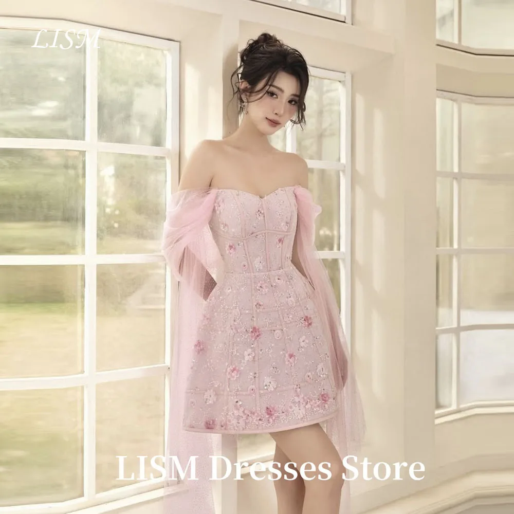 

LISM Pink Simple A-Line Evening Dresses Sweetheart Soft Tulle Above Knee Length Elegant Birthday Prom Gowns Customized Corsets