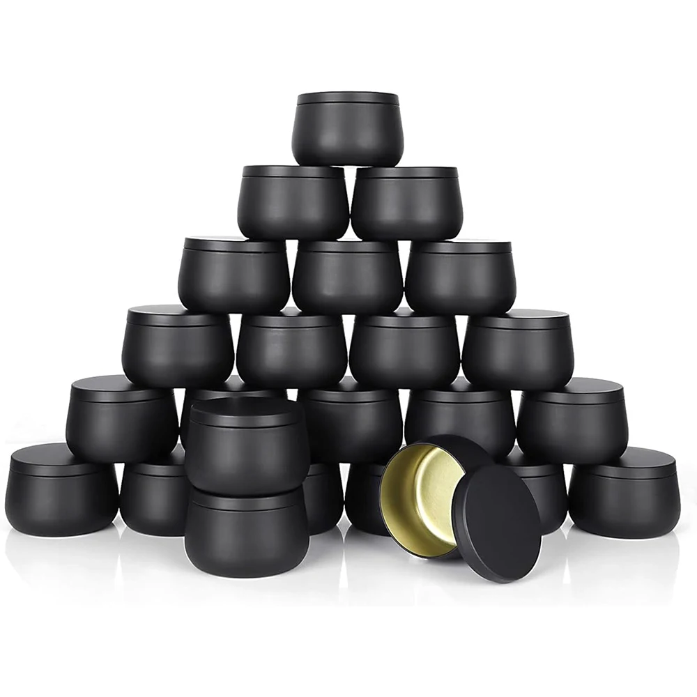 24 Pieces 4 Ounce Metal Candle Cans 115 mL Lid Metal Storage Tins Containers for Storing Spices/ Candies/ Lip Balm/ Candles