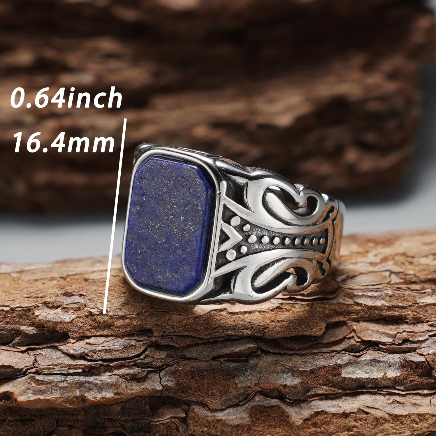 Herren Vintage 316L Edelstahl Rechteckiger Synthetischer Lapis Lazuli Siegelring, Hohlmuster Minimalistischer Trendiger Schmuck – Detail 2
