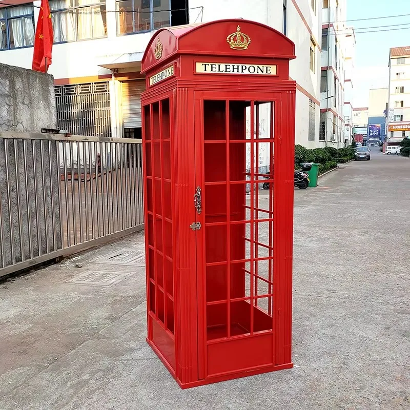 Classic British London Steel Telephone Booth Industrial Style Mailbox Newsstand Street Sign Bench Decoration Locker Prop