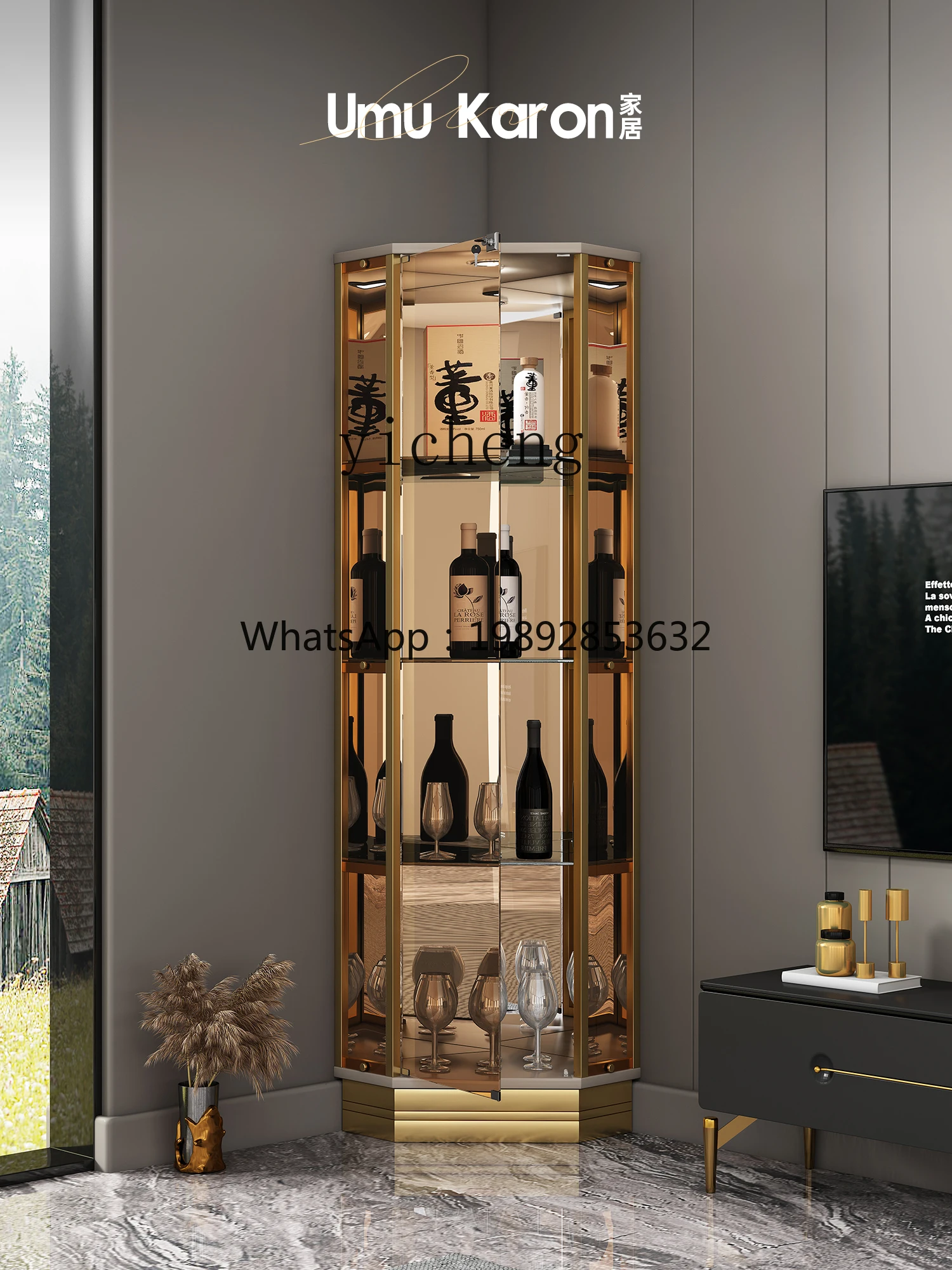 ZZZf Light Luxury Sst Wine Cabinet Modern Living Room Corner Triangle Glass Door High-End Display Cabinet