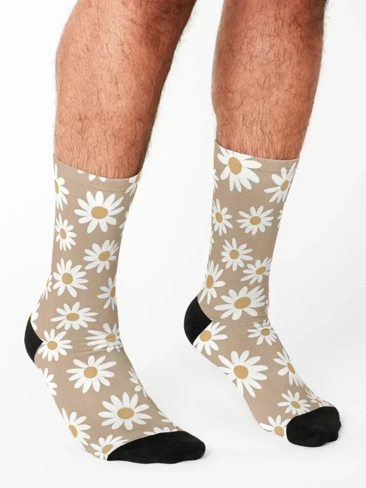 Light Daisies - daisy pattern, floral, florals, flower, retro, vintage, 70s, camel, brown, rust, earthy, terracotta Socks