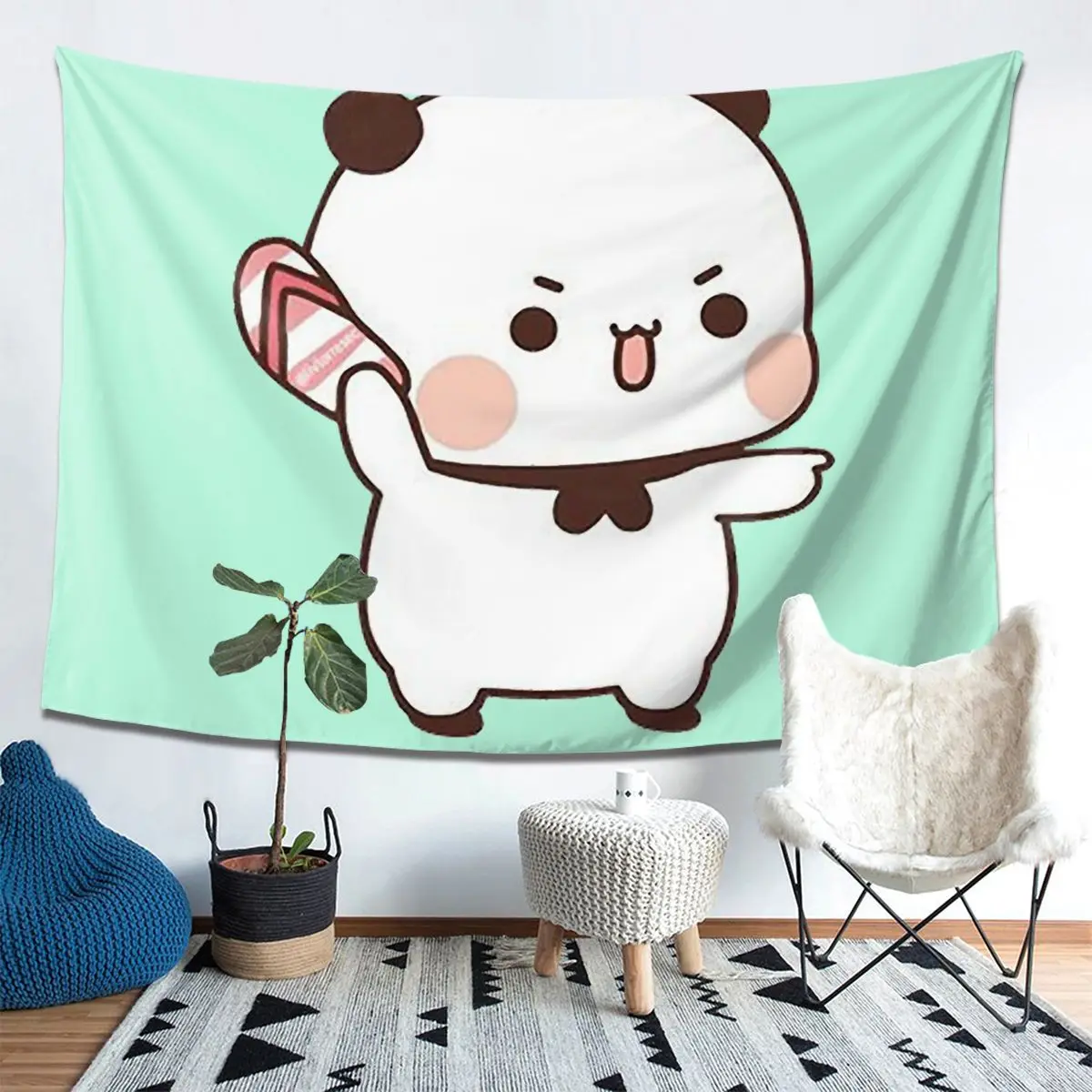 

Cute Bubu Is Throwing Flip-flops At Dudu Tapestry Decor Art Aesthetic Tapestries for Living Room Home Wall Cloth Wall Hanging