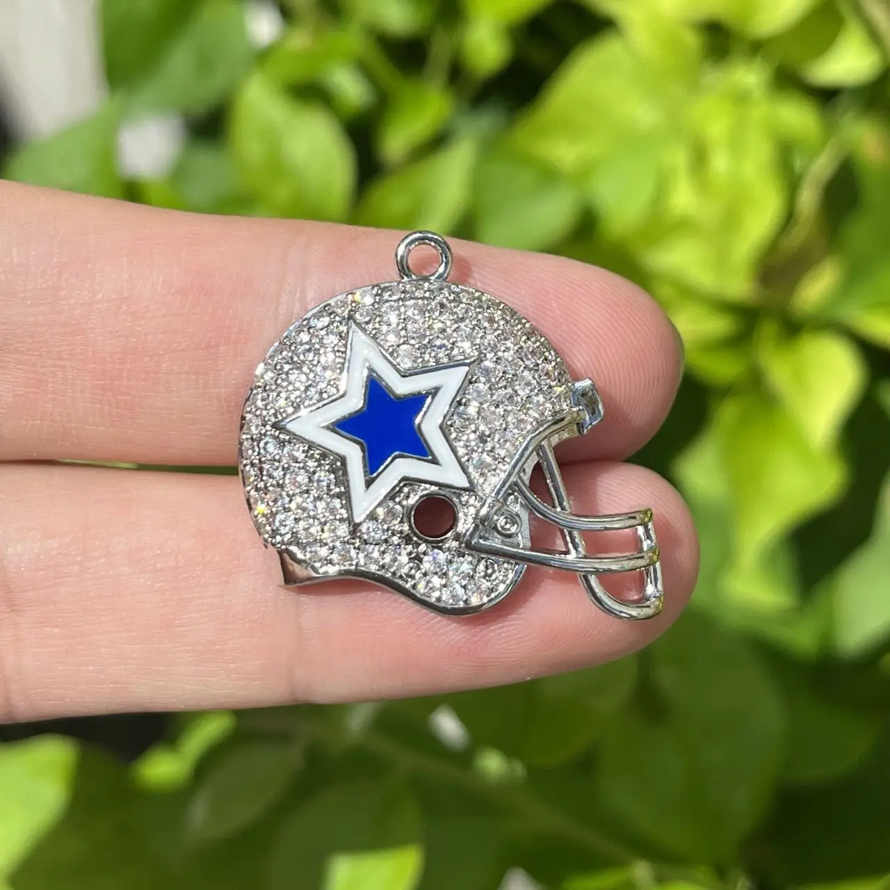 5Pcs Cubic Zirconia Pave Bling Football Helmet Charms for Jewelry Bracelet Custom Design Hand Making