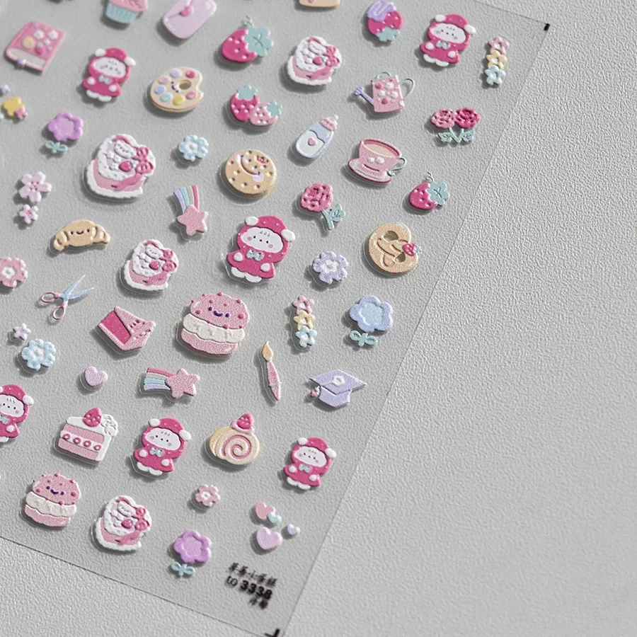 5D Pudding-Gelee-Dessert-Frucht-Kirsch-Rosa-Klauenabdruck-Schleifenknoten-Liebesherz-Sterne-Nagelkunst-Aufkleber, selbstklebende Maniküre-Dekoration – Detail 13