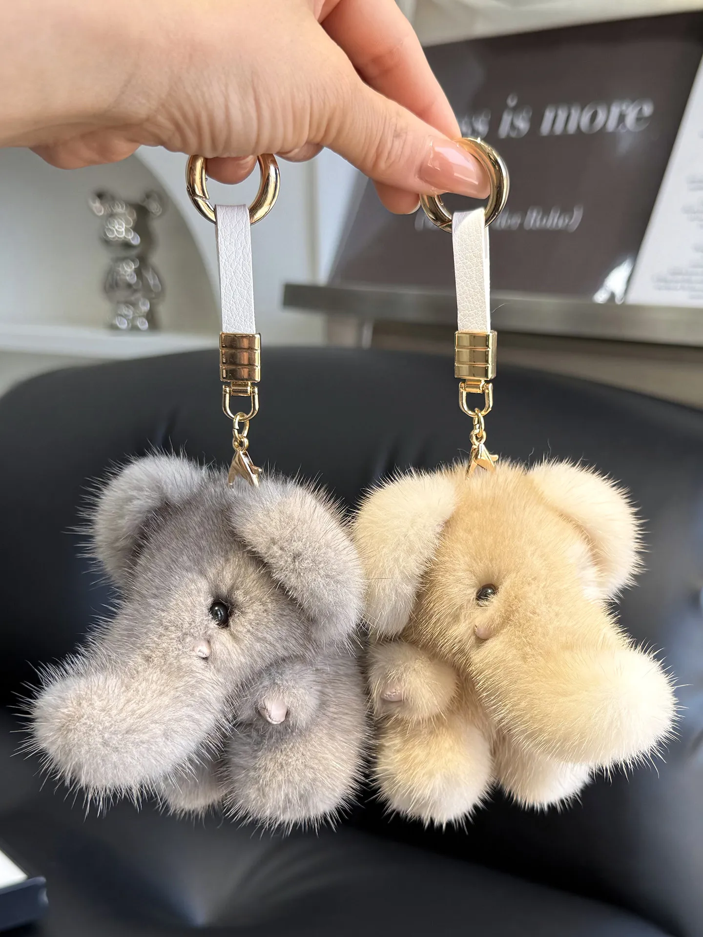 Original Large-Eared Real Mink Fur Plush Toy Keychain Bag Charm Backpack Pandent Hanging Decoration Elephant-Shaped Soft Doll