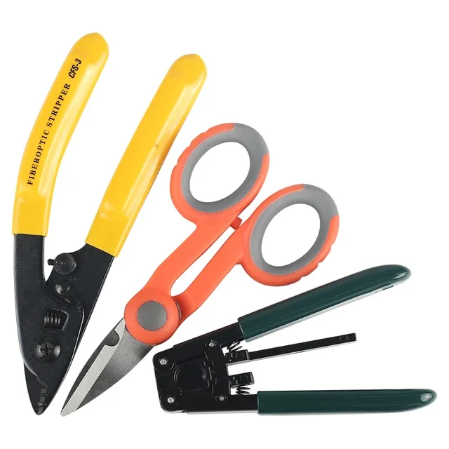 3PCS Fiber Optic Tool Kit CFS-3 Two/Three-Port Fiber Optical Stripper and Aramid Scissors and Wire Stripper