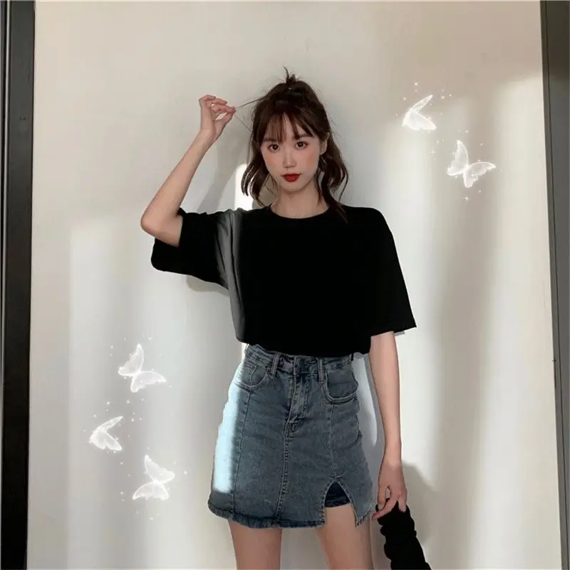 Summer Cotton Short Sleeve Women T Shirt Butterfly Wing Embroidery Back Hollow Out Loose Oversized Tops Tee Sisters Outfit Black