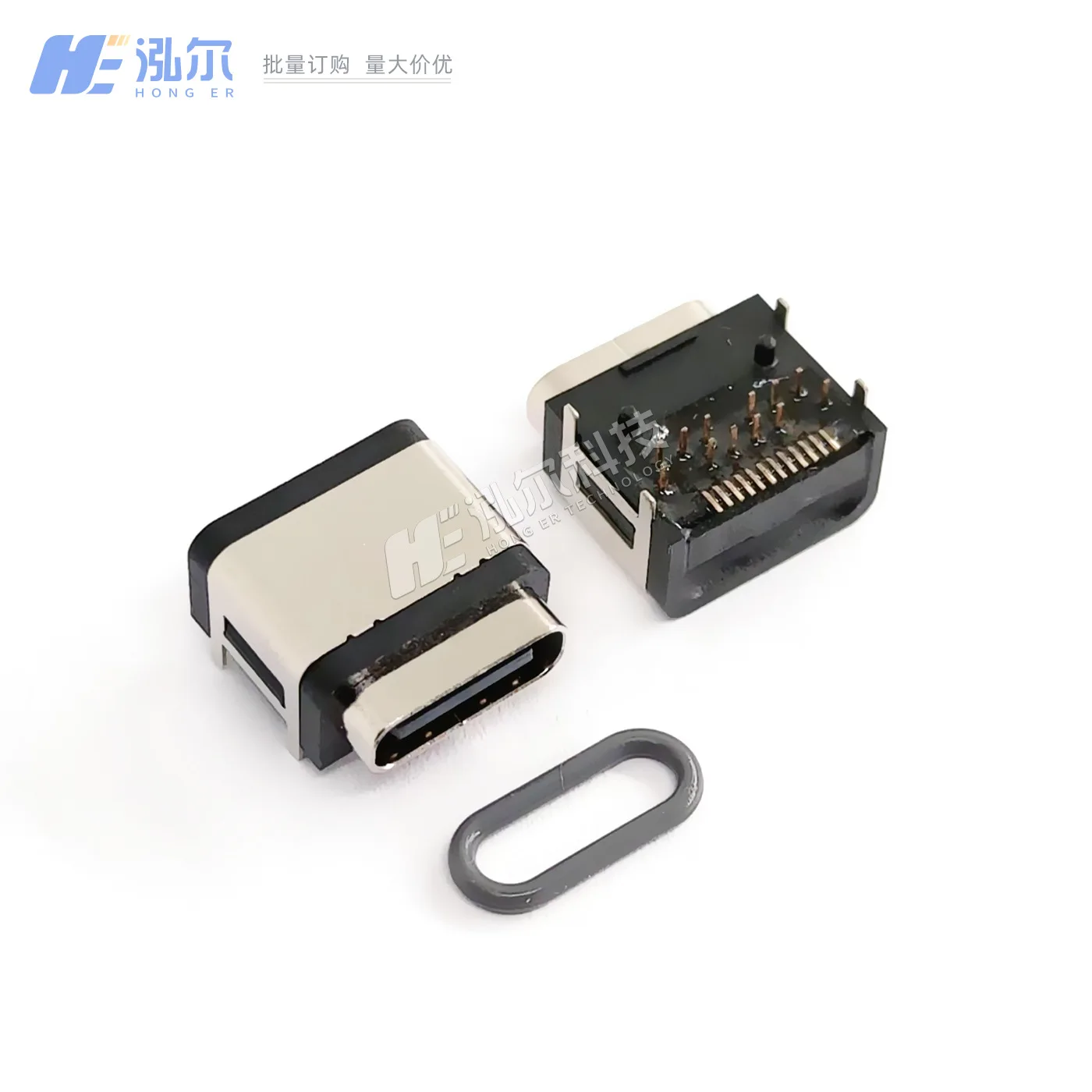 For Type-C 24PIN board waterproof female seat L = 8.35 front plug and rear paste DIP + SMT four-pin plug board waterproof ring