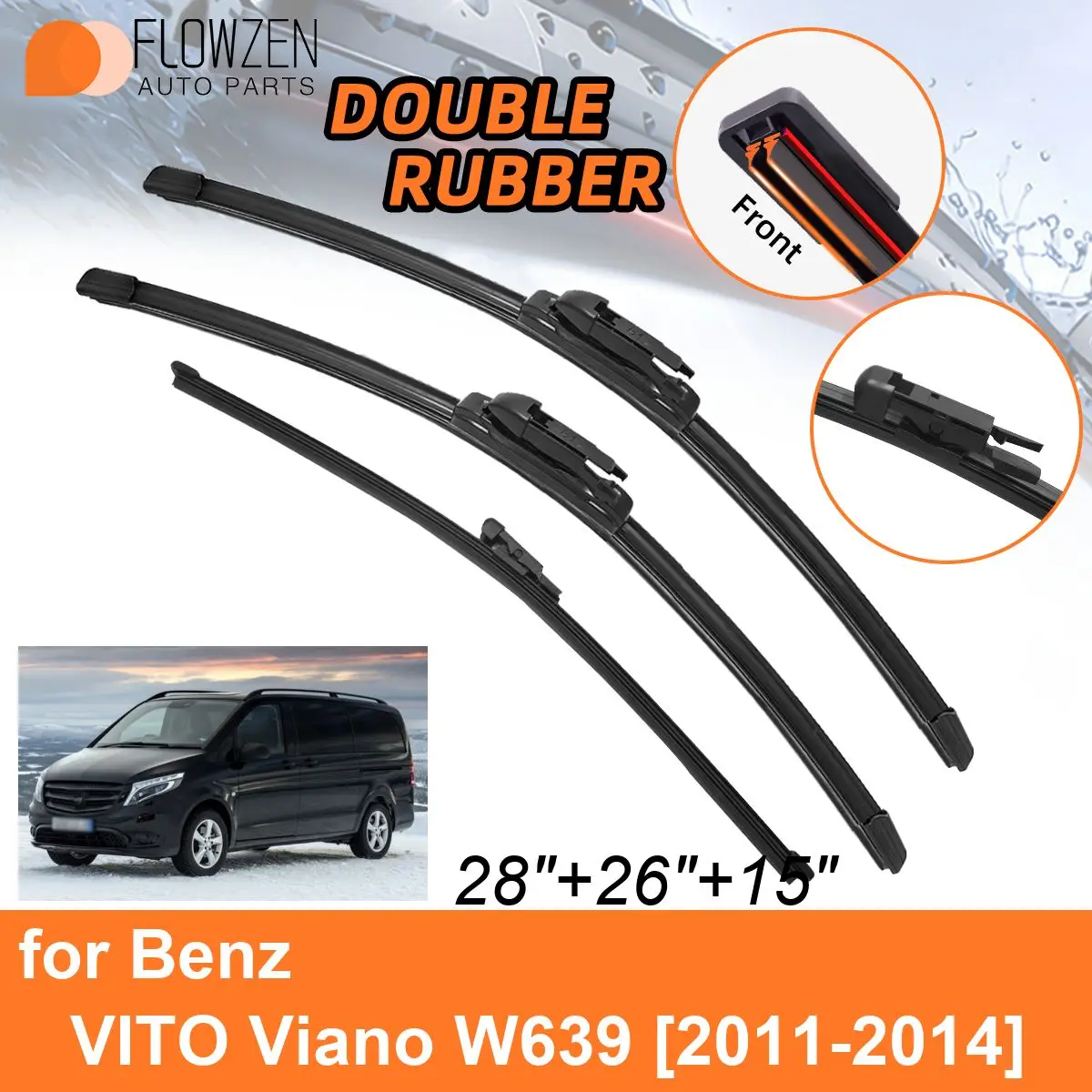 

Двойные резиновые автомобильные дворники для Benz VITO Viano W639 2011-2014, передние и задние щетки, аксессуары для лобового стекла 2011 2012 2013 2014