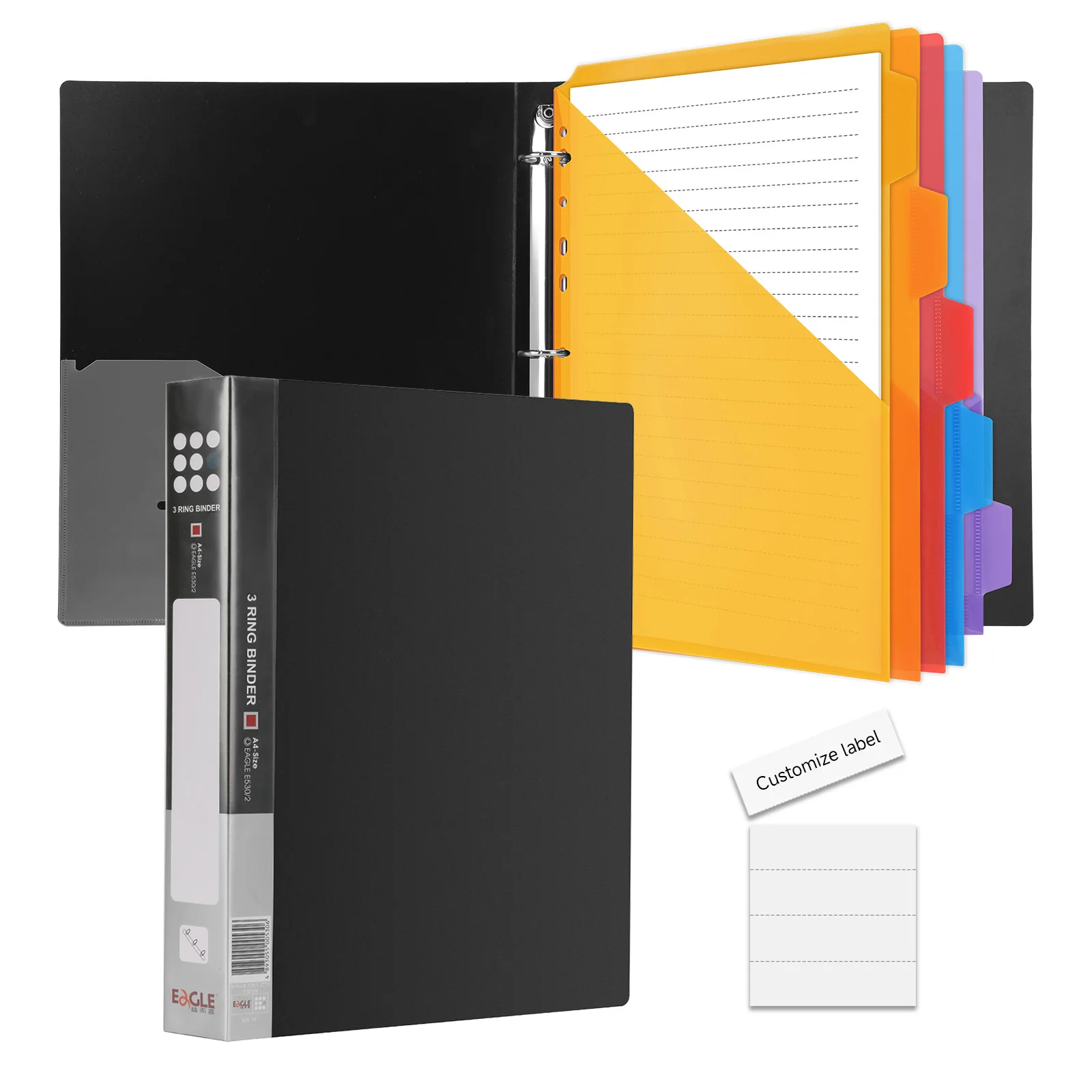 

EAGLE 3-Ring Binder A4 Size with 5 Index Dividers & Custom Labels, Professional Presentation Folder for Office School Organizer