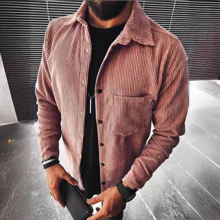 Autumn Winter Men's Plaid Pocket Long Sleeve Shirt Elegant Turn Collar Shirts For Men Jacket Coat
