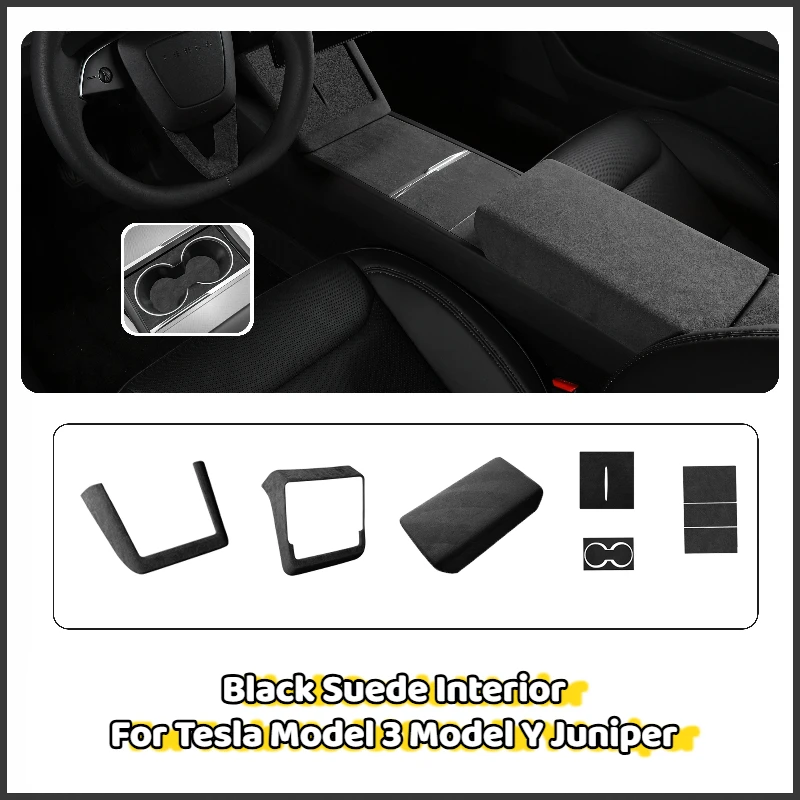 

For Tesla Model Y Juniper/Model 3 2025+ Armrest Box Cover Sticker Center Console Interior Rear Screen Frame Suede Accessories