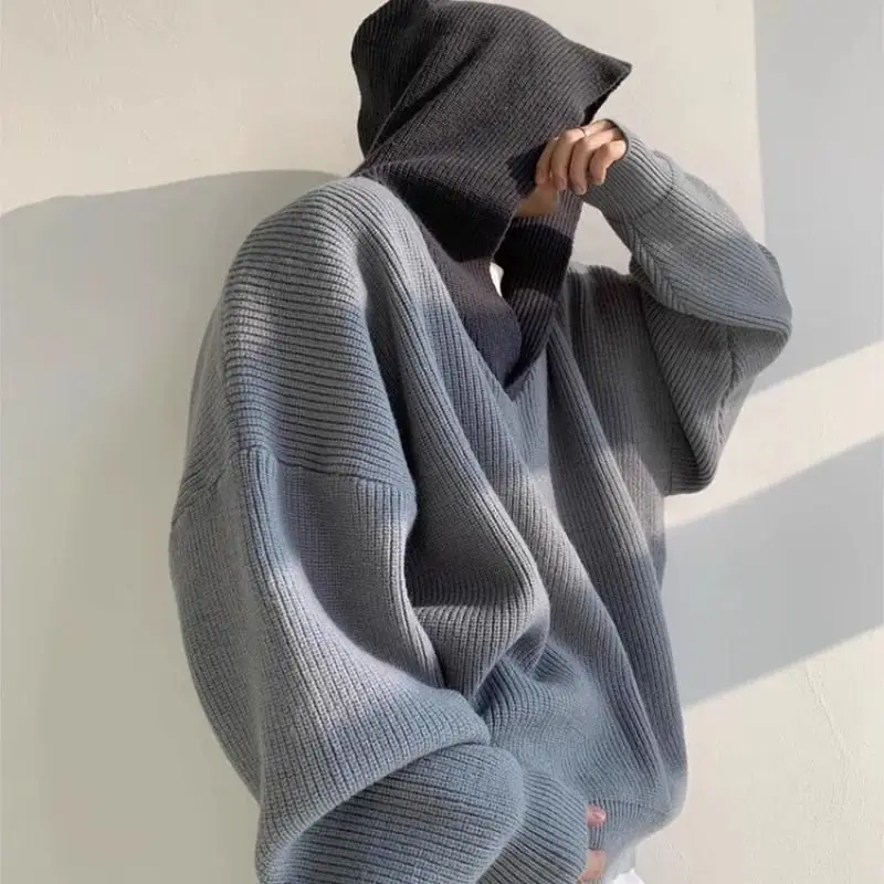 

Цветная блузка в американском стиле ретро, мужская зимняя толстовка с капюшоном Lazy High ade oulder, внутренняя одежда, вязаная мужская толстовка