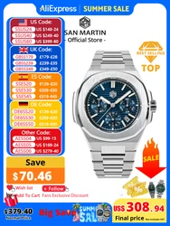 San Martin 43mm ata yota 9120 Multi-fonction Hommes Robe De Luxe Montre Gaufré Bergame Cadran D'affaires existent Mécanique 10Bar BGW-9
