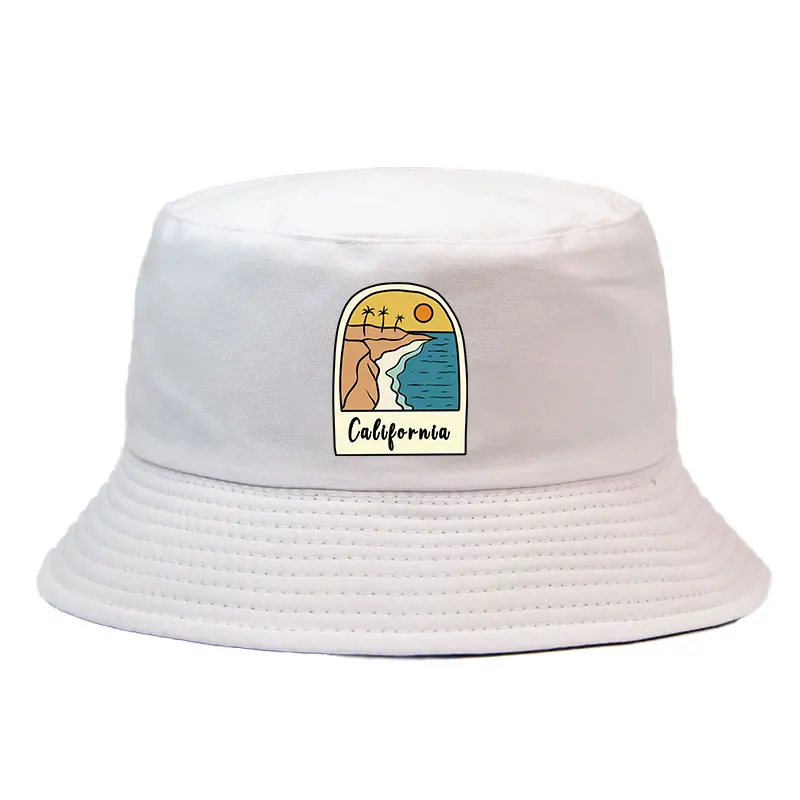 California Sun Beach Pattern Reversible Bucket Hat Woman Man Outdoor Sport Summer Spring Fisherman Caps UV Protection Panama Hat