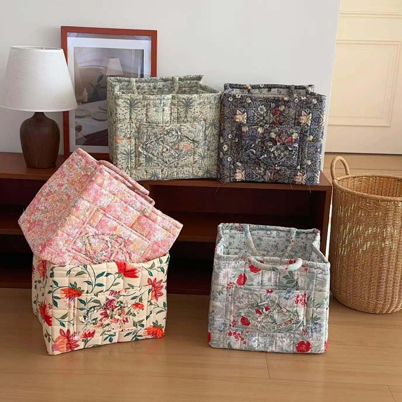 

Цветочная корзина для грязной одежды, легкая корзина для хранения, свежая складная ручная корзина для хранения, корзина для сортировки разных вещей