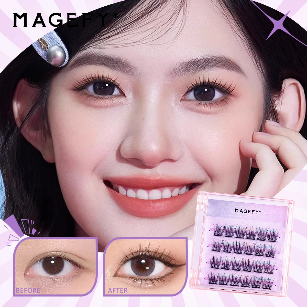 MAGEFY 24 العنقودية الغراء الحرة الرموش الفردية D حليقة 12 مللي متر الطبيعية سليم الرموش الصناعية لطيف لاش تمديد للسفر الجمال