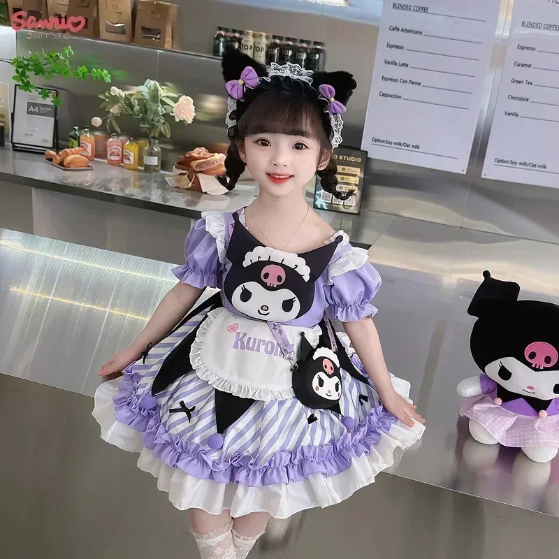 

Sanrio Kuromi My Melody Cute Kids Cartoon Dress Girls Short Sleeve Princess Skirt Lolita Daily Anime Girl Clothing Birthday Gift