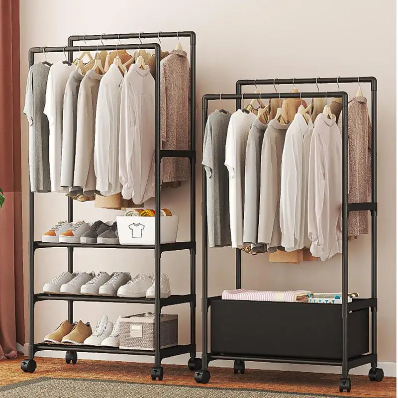 Clothes Rack Double Rods Clothing Racks On Wheels Rolling Clothes Organizer For Coats Shirts Dress Multi-functional Bedroom