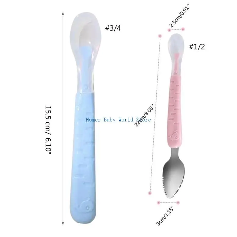 ملعقة أطفال B2QD، ملعقة طعام مزدوجة الرأس، أداة مكشطة هريس الفاكهة، أدوات مائدة للأطفال #6