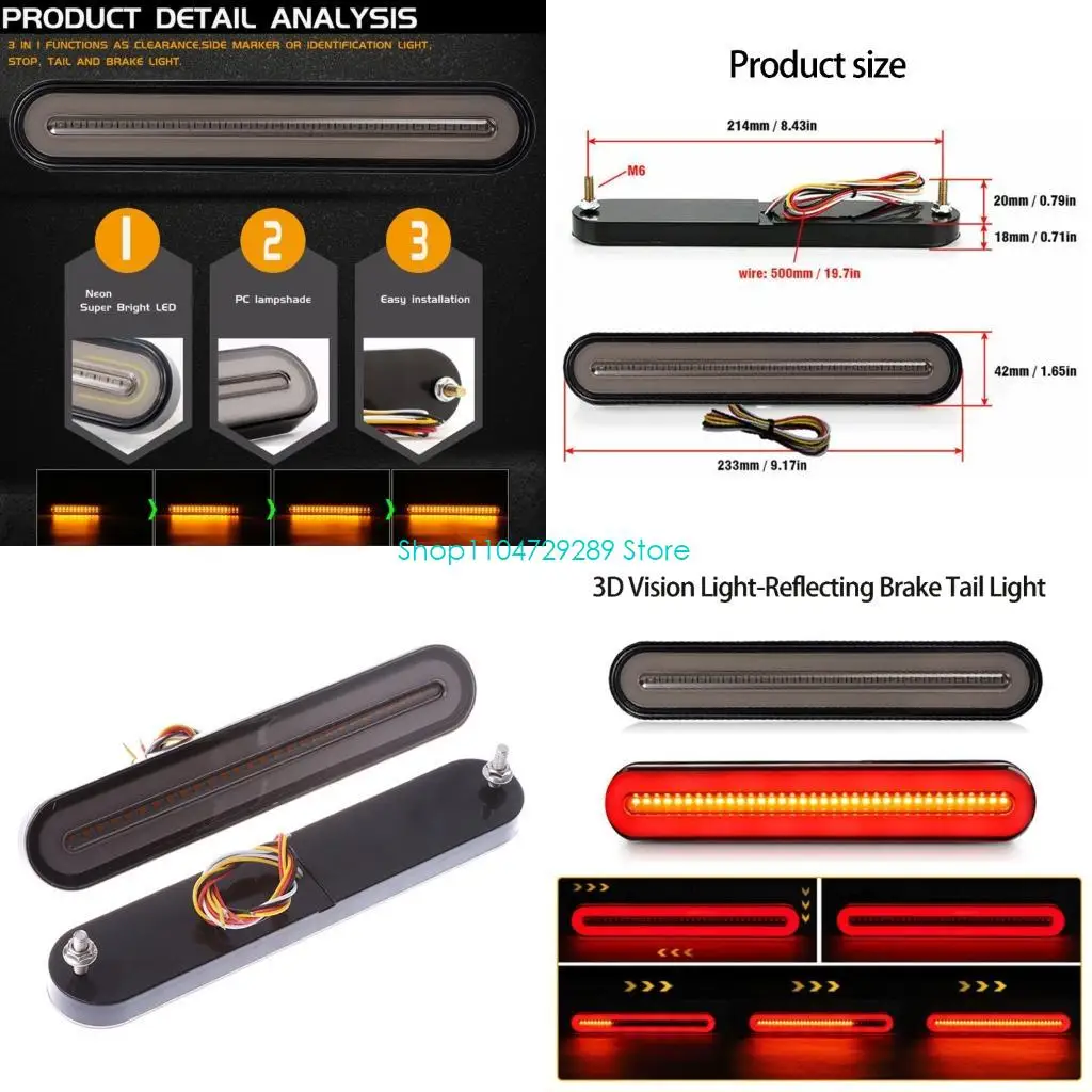 

D8KE 28 LED Red Sequential Turn Brake Light 233mm Truck Side Marker Easy to Use for RVs Trucks & Motorcycles