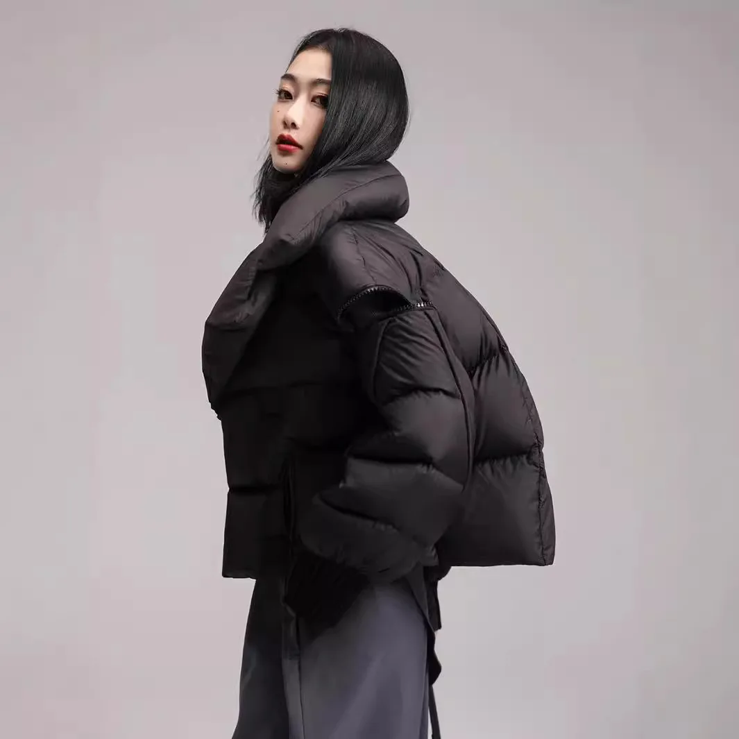 2026 الشتاء سترة منفوخة المرأة قصيرة 90% الأبيض بطة أسفل معطف الإناث الشارع الشهير الدافئة سترات الأكمام القابلة للإزالة أبلى