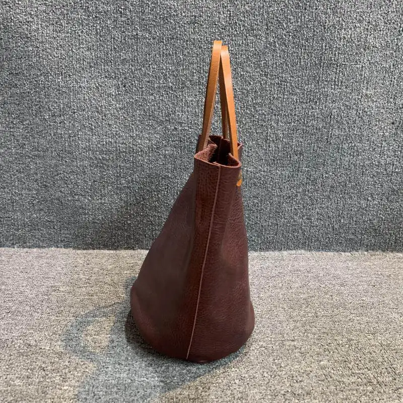 Designer Marken-Ledertasche für Damen Retro Echtleder Handtasche Schultertasche Einfache Bucket Bags für Frauen – Detail 6