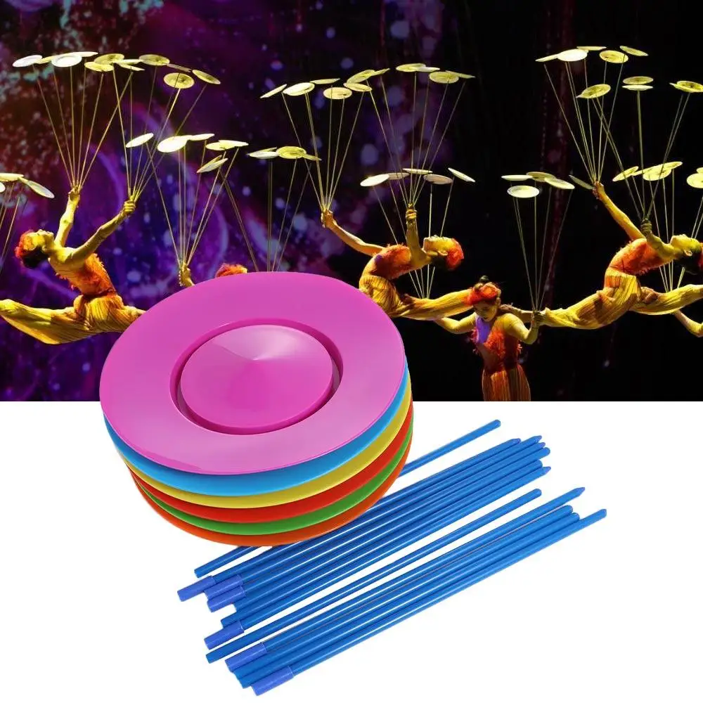 Habilidades de equilíbrio malabarismo placas giratórias palhaço mostrar circo desempenho plataforma giratória acrobática plástico colorido