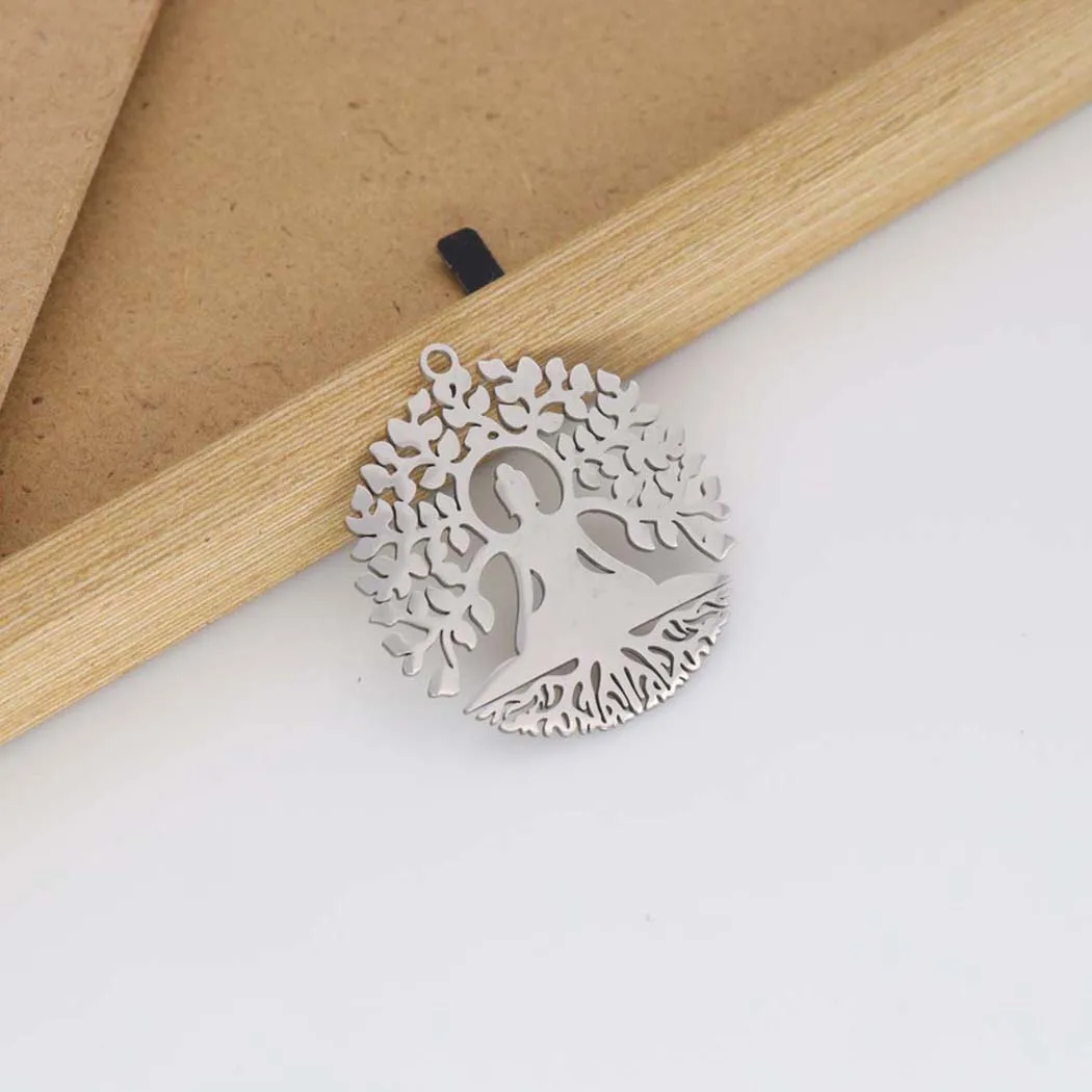 New fashion stainless steel hollow life tree Yoga meditation Big pendant DIY necklace bracelet Keychain pendant accessories