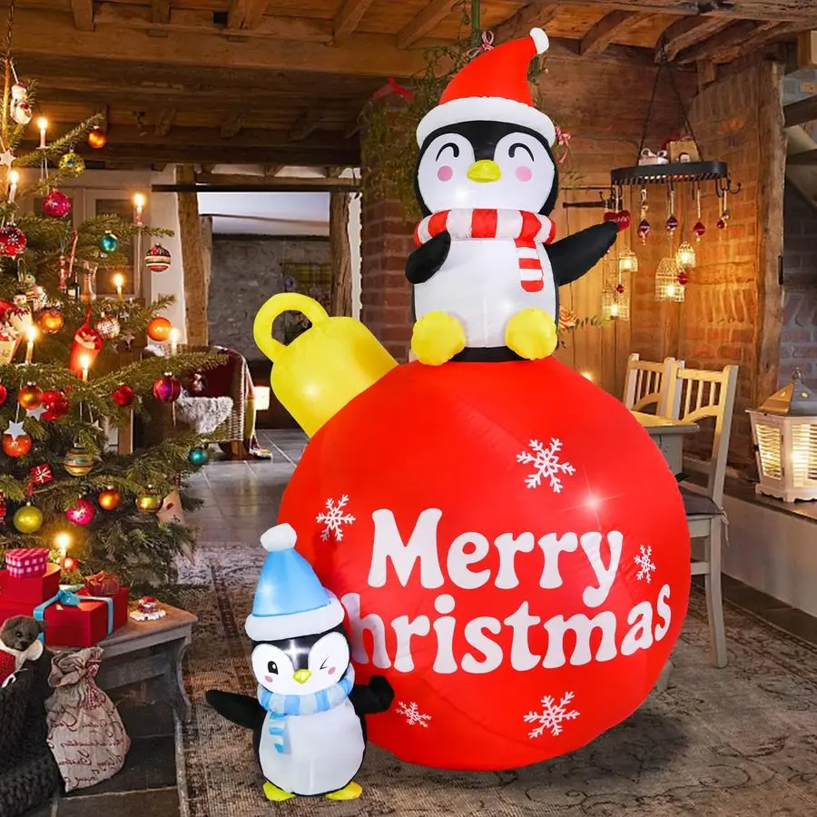

Надувное украшение для улицы, пингвины высотой 6,5 футов с рождественским колокольчиком, со встроенными светодиодными огнями, декор для сада и двора на праздник