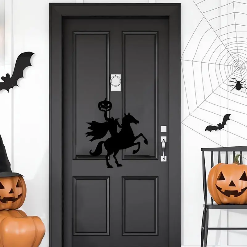 Pumpkin Door Sticker Halloween Wall Decal Knight With Pumpkin In Hand Window Sticker DIY Art Halloween Home Decor For Wall Door