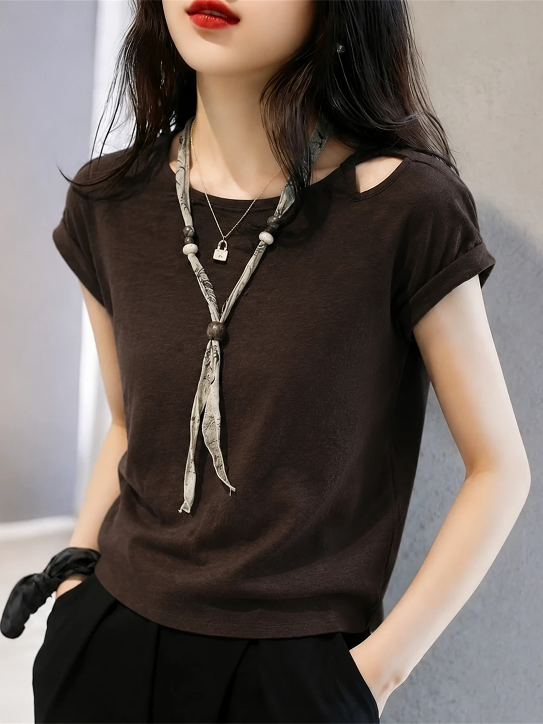 

Comfortable Korean Style Commute round Neck Short Sleeve T-Shirt Versatile Summer Fashionable Top Quality Basic Sensation Shirt