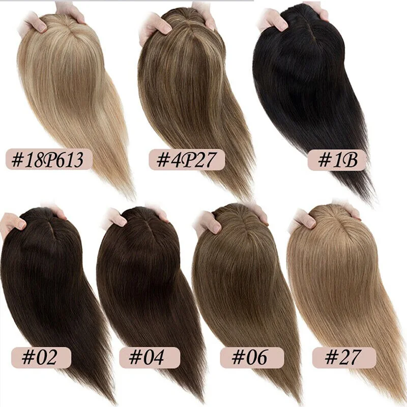 Wig ekstensi rambut lurus untuk wanita, Wig atasan dasar sutra ekstensi rambut manusia 12x13cm warna Natural