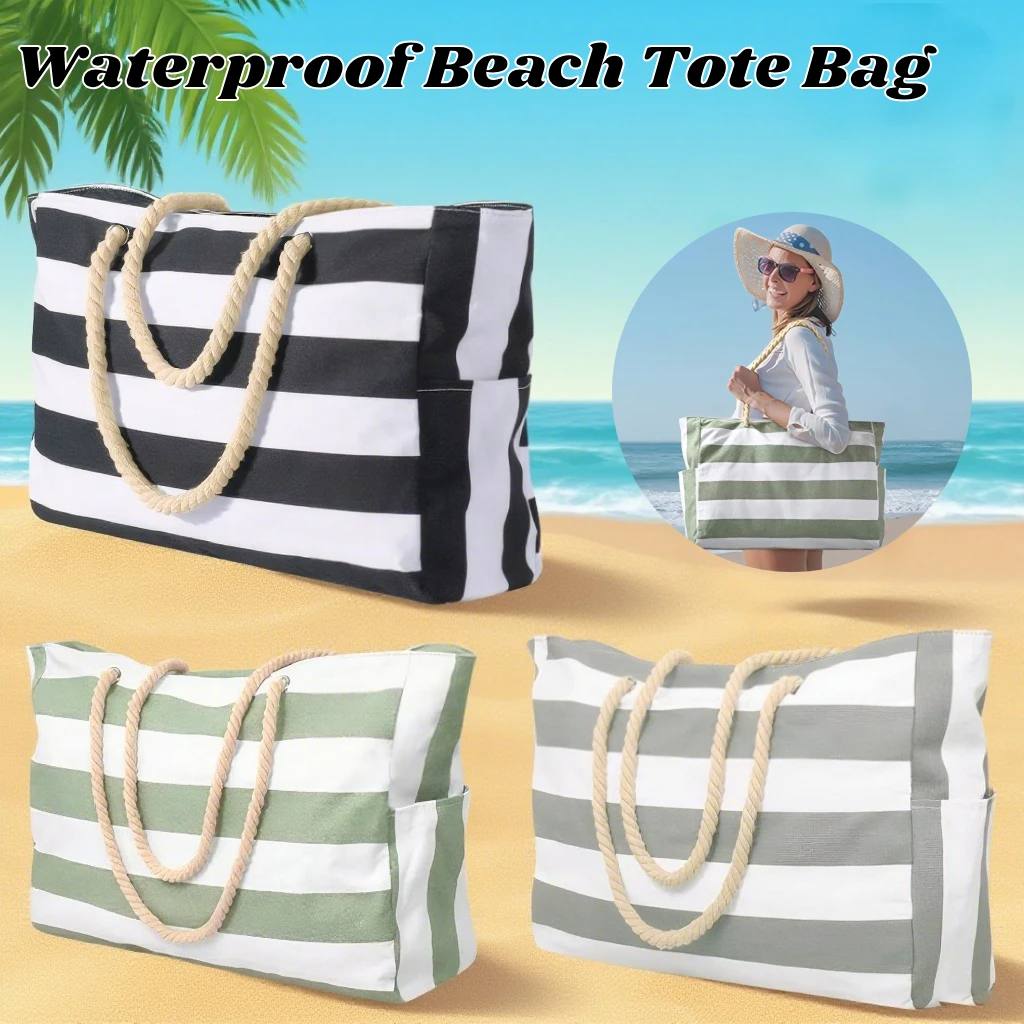 

Beach Bags for Women Large Waterproof Beach Tote Bag with Zipper Travel Shoulder Bags Sandproof Swim Pool Large Tote Bag