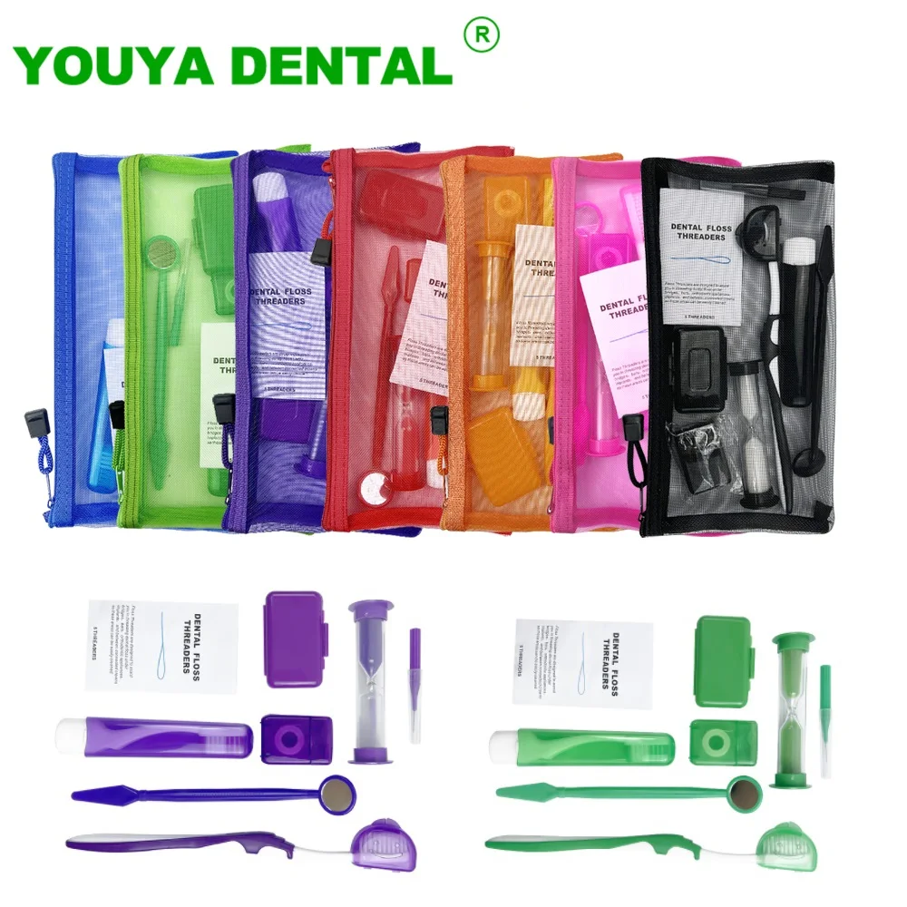 Ferramentas de branqueamento dentário ortodôntico Escova de dentes ortodôntica Escova interdental Kit de viagem de fio dental Limpeza Oral 8pcs por conjunto