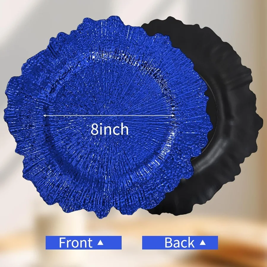 50 قطعة أطباق الشاحن الأزرق الملكي السائبة 13 "شواحن لوحة الشعاب المرجانية لتناول العشاء البلاستيك الأزهار أطباق الزخرفية لإعداد الطاولة الأربعاء #4