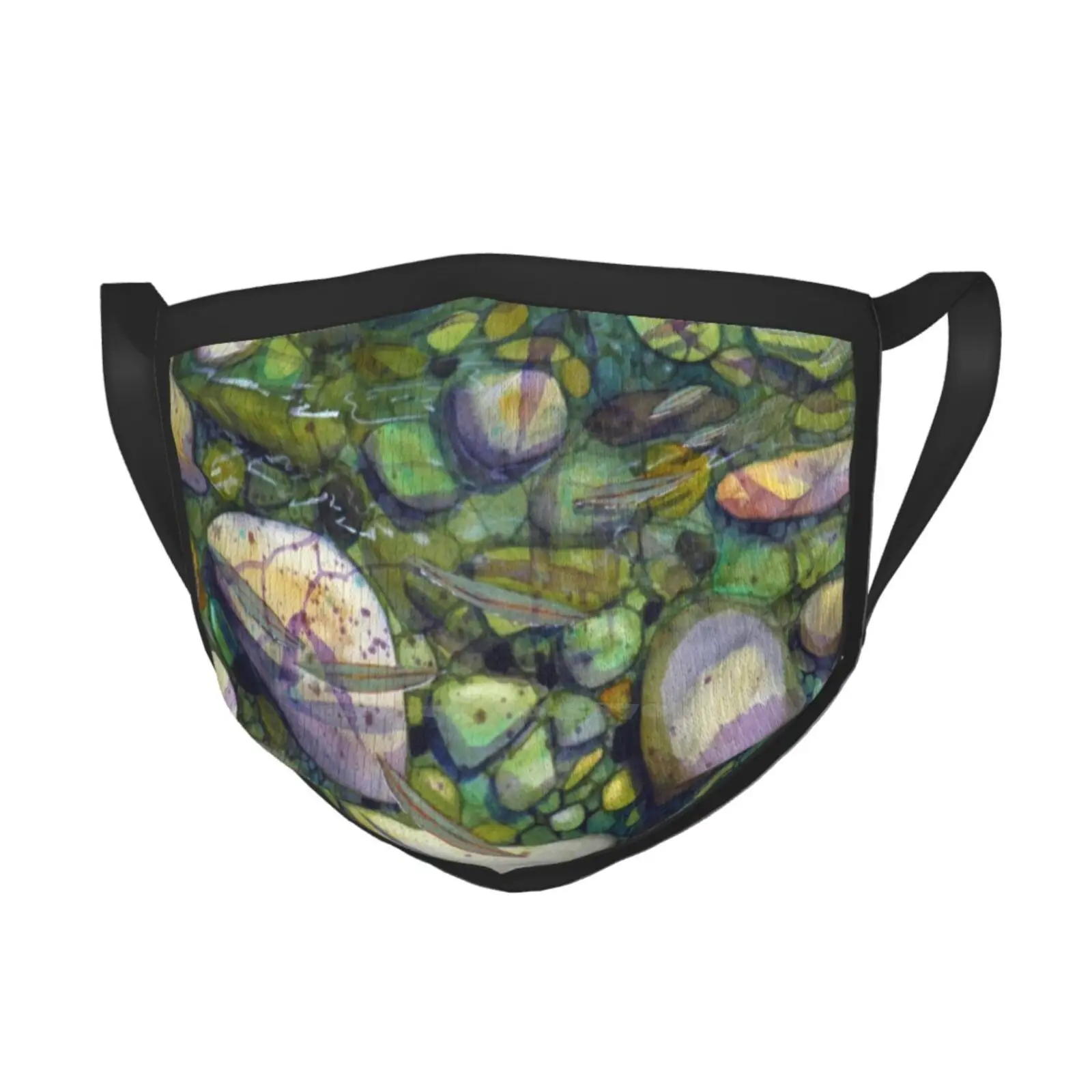 Fresh Knitted Hat Warm Beanie Outdoor Caps Contemporary Nature Watercolour Rocks Pebbles Green Purple Rivers Streams