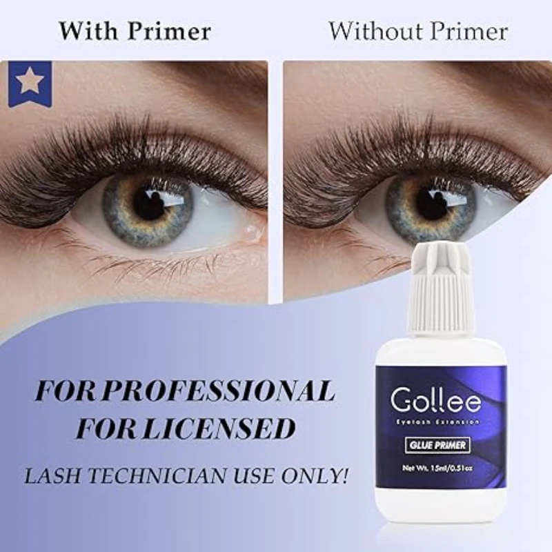 Gollee 15ml Primer per Ciglia Estensioni delle Ciglia Detergente Polvere Proteine Pulizia Profonda Agente di Fissaggio Unimore Adesivo Lash Primer Pro Primer