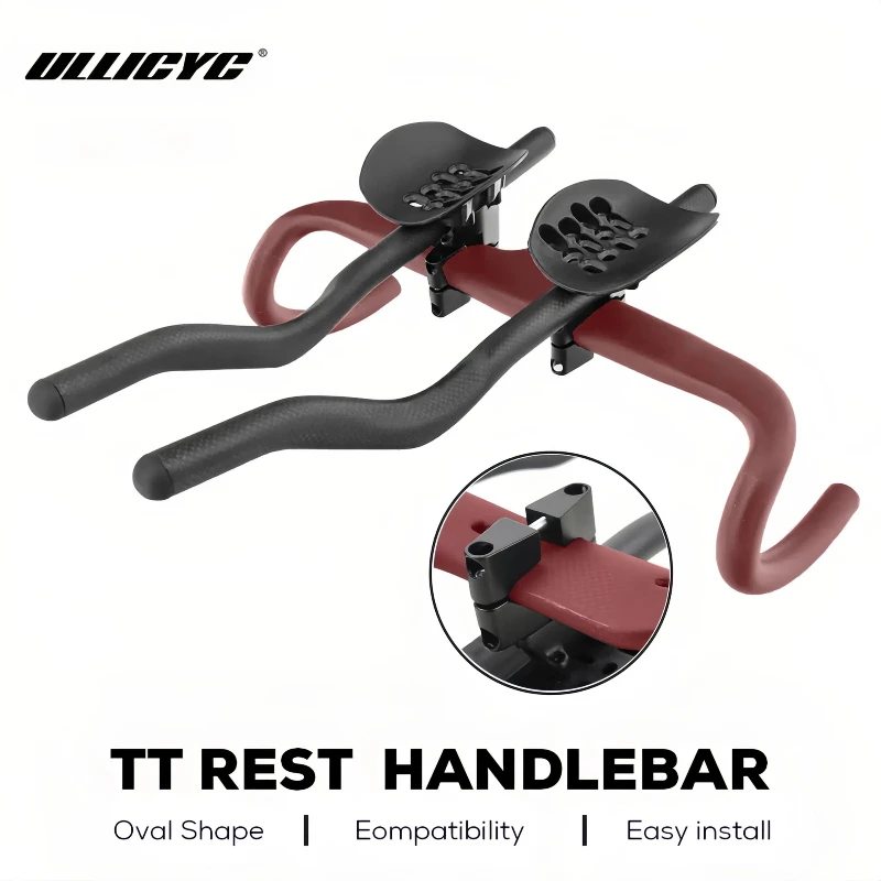 3K Full Carbon Fiber TT Base Bar & Aerobar Extensions, 35°/55° Adjustable Rest, for Road Bike Triathlon Time Trial