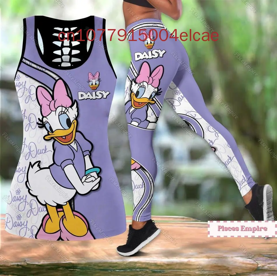 

Daisy Duck Women's Cutout Tank Top Leggings Yoga Wear Set Summer Fitness Leggings Tracksuit Disney Hollow Tank Top Leggings Set
