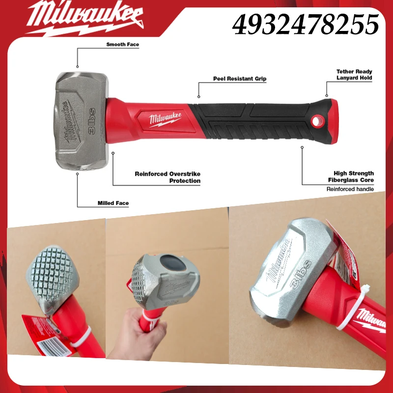 Milwaukee 4932478255 Fiberglass Handle Sledge Striking Hammer, Double Face Steel Head Demolition Framing Heavy Duty Hand Hammer