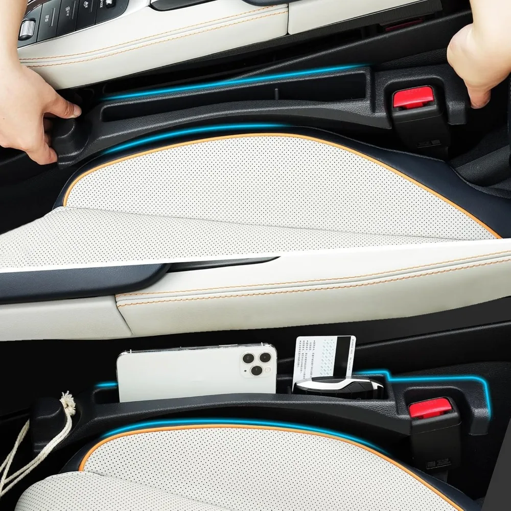 

car seat gap filler with drop prevention & storage hook - between seats console organizer for suv truck - car accessories - set