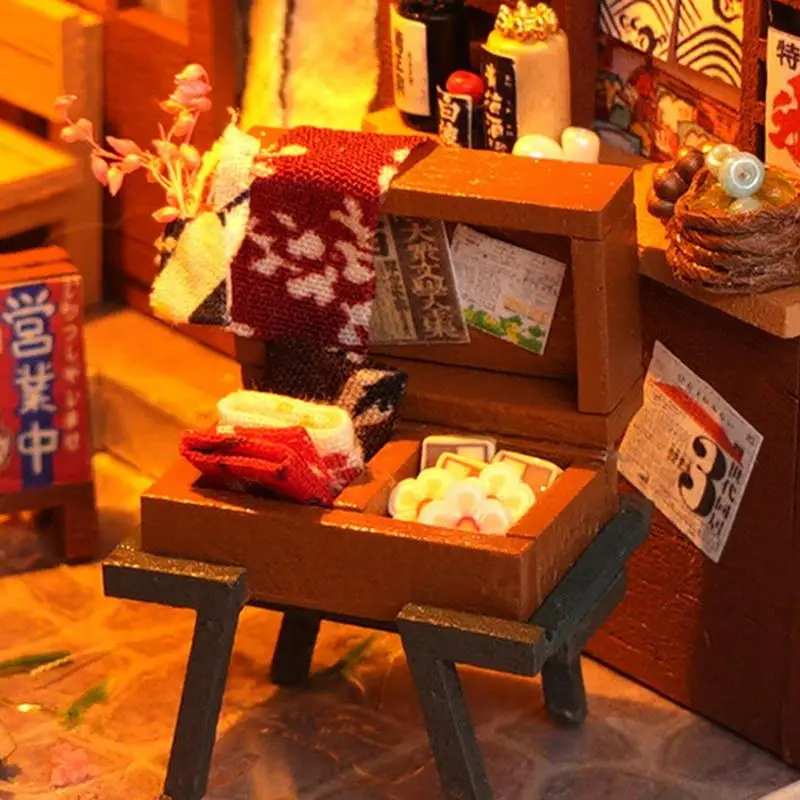 Japanese Style Book Corner Book Stand DIY Miniature Room Puzzle House Model Kits With LED Lights For Home Bookshelf Decor